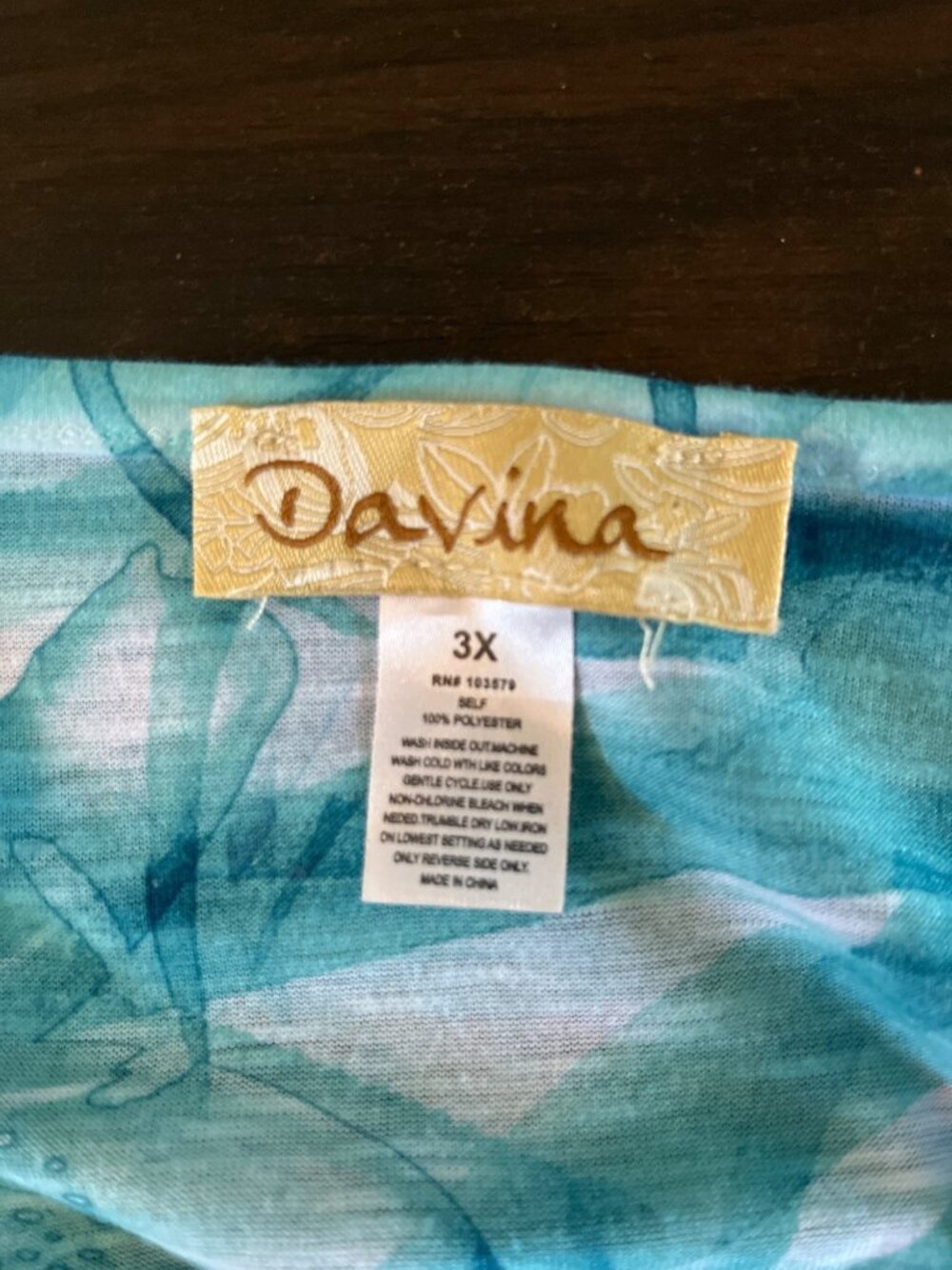 Davina Womens 3X Teal And White Tropical Floral Print V-Neck Short Sleeve Blouse - Picture 3 of 3